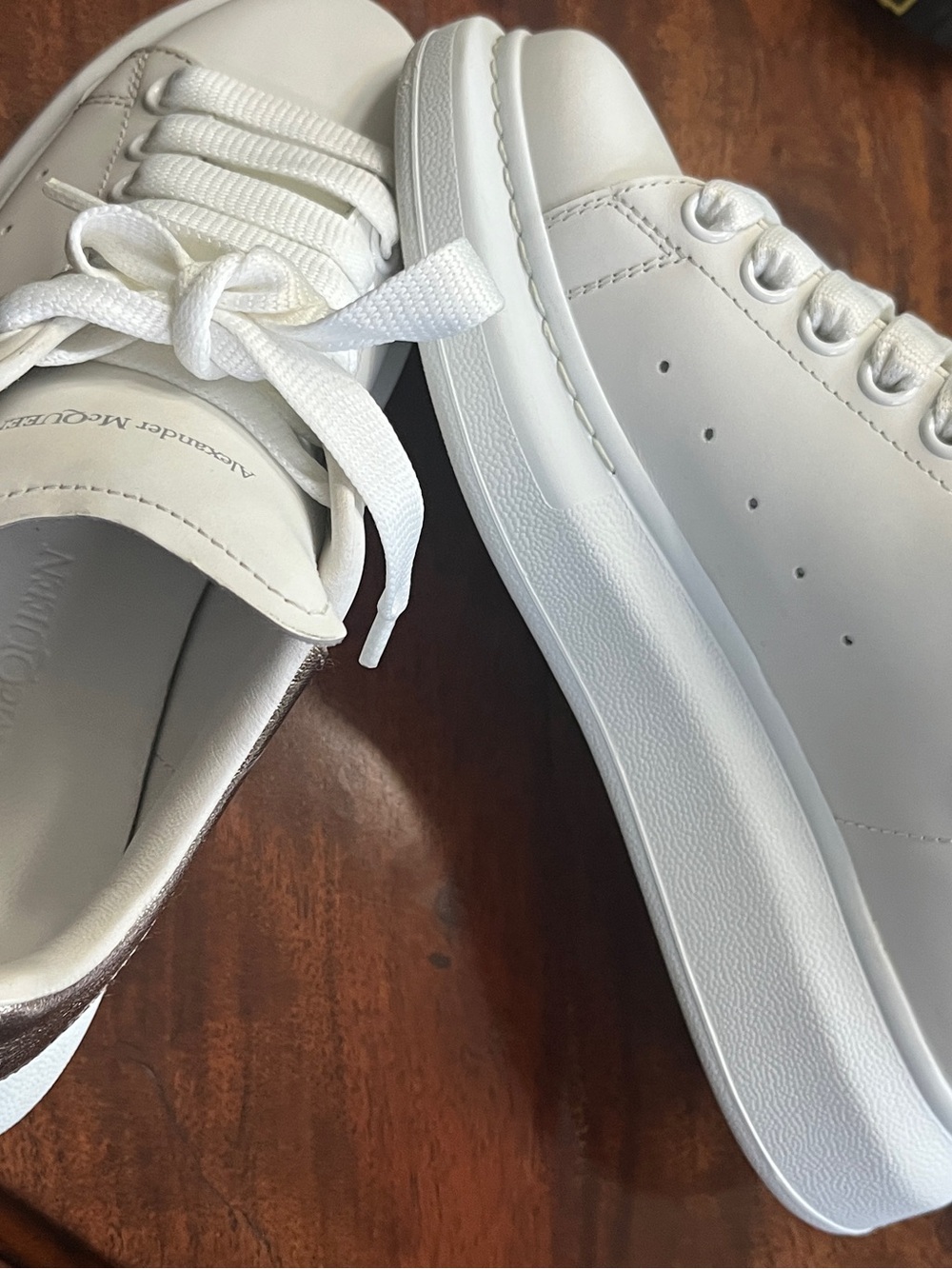 Alexander McQueen Size 37 White and Tan Leather Sneaker Interior Detail